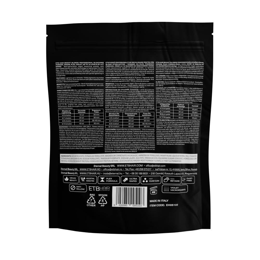 ETB Hair Bright Blonde Violet Plex 10 – Pudră Decolorantă Vegană (500 g)