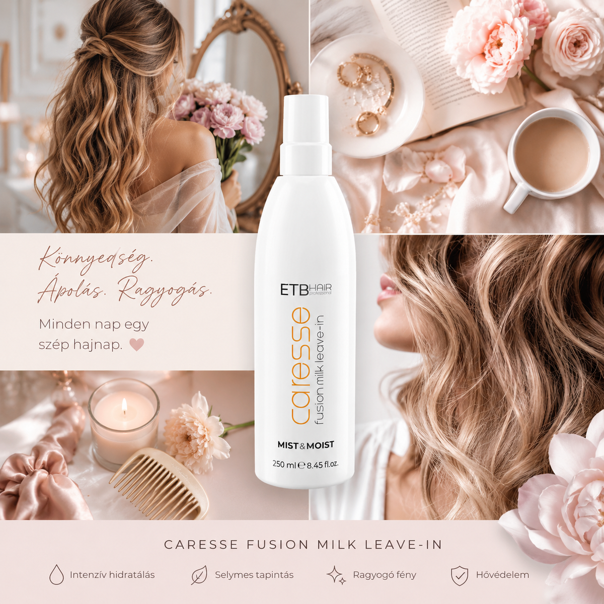 ETB Hair CARESSE MIST & MOIST Fusion Milk Balsam spray leave-in multifuncțional, 250 ml
