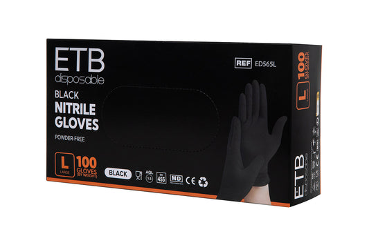 ETB Disposable Black Nitrile Gloves Size L 100pcs