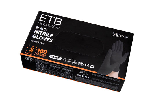 ETB Disposable Black Nitrile Gloves Size S 100pcs